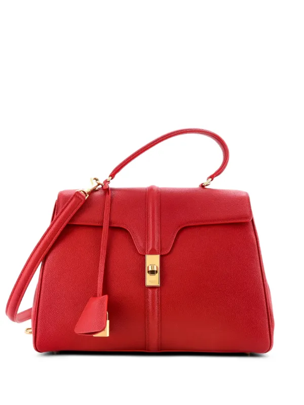 Celine Pre-owned 16 Top Handle Bag Grained Calfskin Medium Shoulder Bag in Red