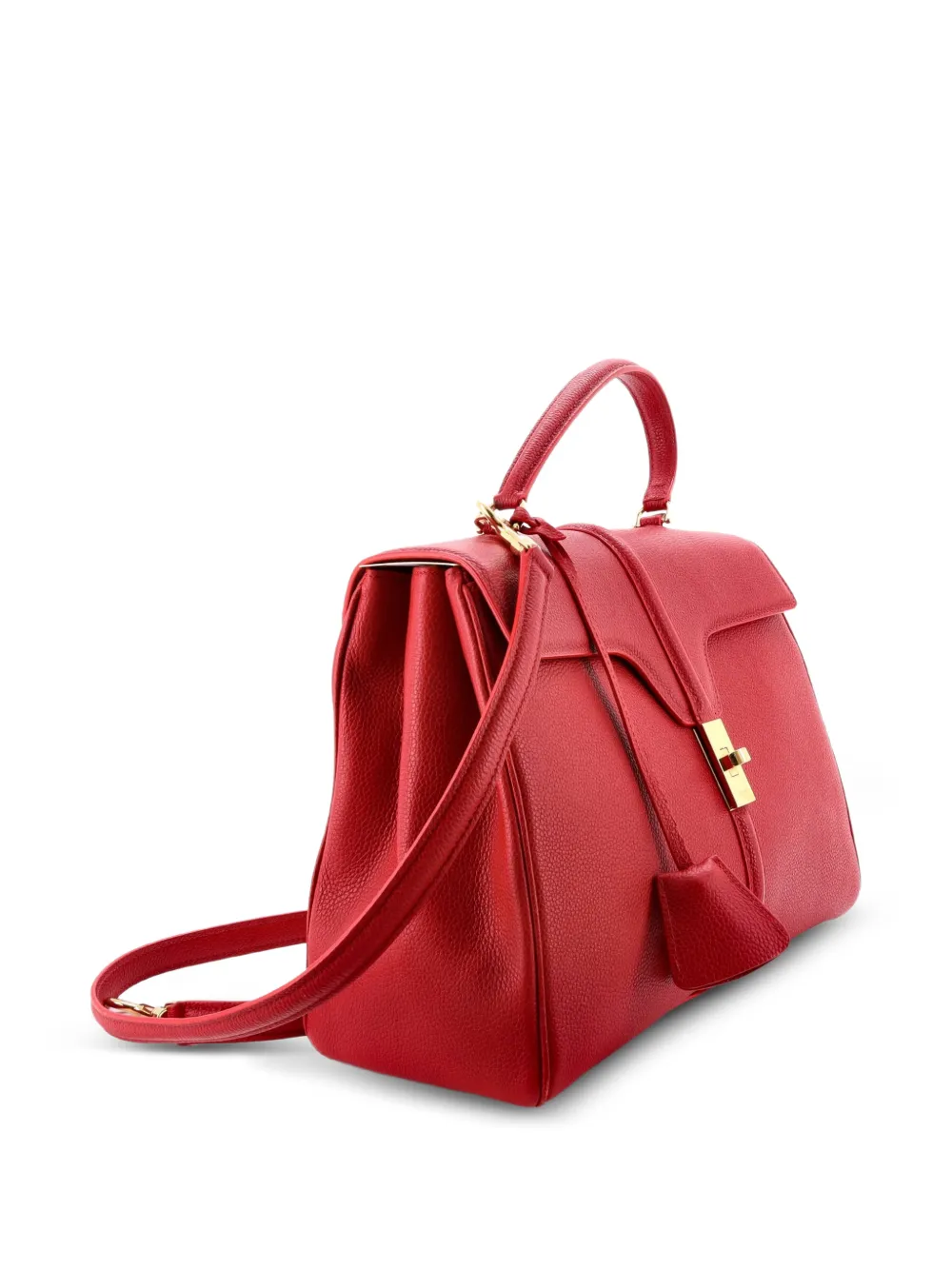Celine Pre-owned 16 Top Handle Bag Grained Calfskin Medium Shoulder Bag in Red, view 4