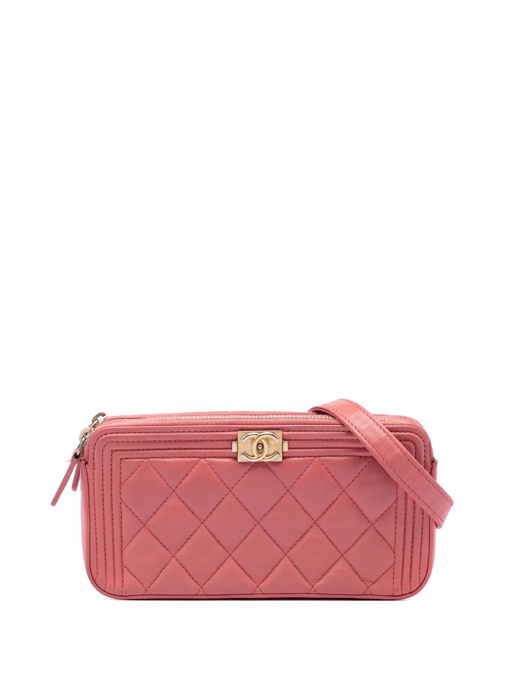 CHANEL Pre-Owned 2019 Quilted Caviar Boy Double Zip Clutch With Chain crossbody bag - Pink