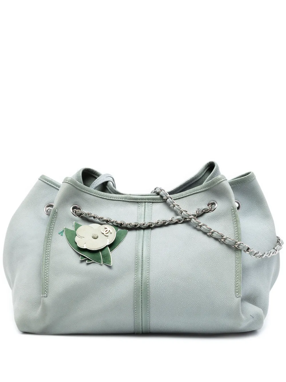 CHANEL Pre-Owned 2008-2009 Grained Nubuck Camellia Patch Shopping tote bag - Verde