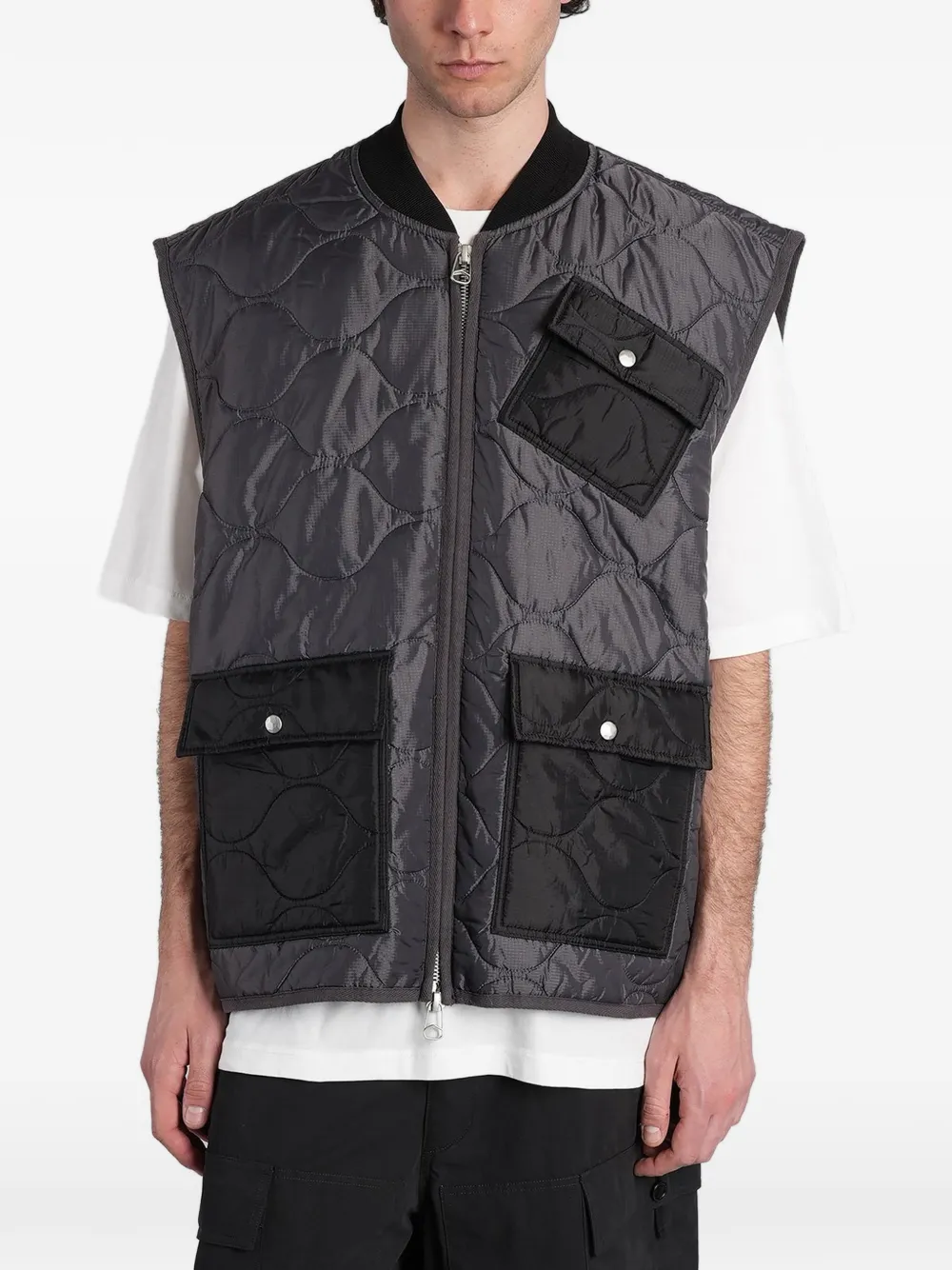 Peacemaker Oamc pocket-details quilted zip-up vest - Grey