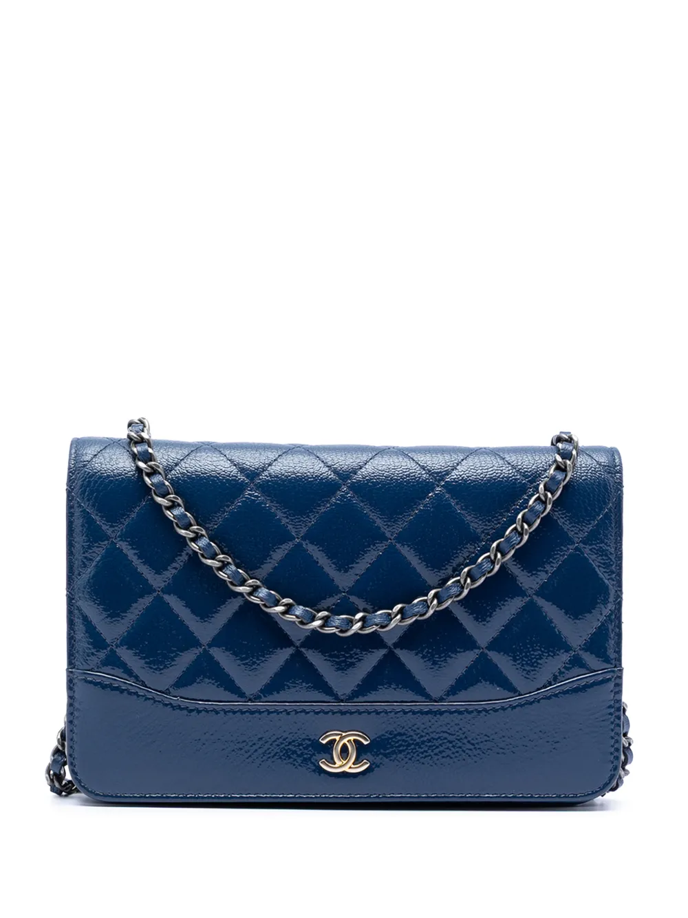 CHANEL Pre-Owned 2018 Quilted Patent Aged Calfskin Gabrielle Wallet On Chain crossbody bag - Blu