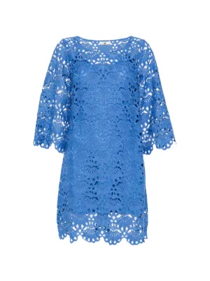 Self-Portrait Lace Frill Mini Dress | Blue | FARFETCH