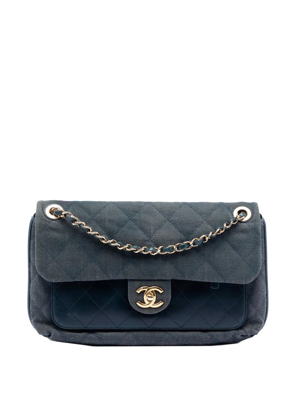 CHANEL Pre-Owned 2016-2017 CC Quilted Denim and Calfskin Front Pocket Single Flap crossbody bag - Blu