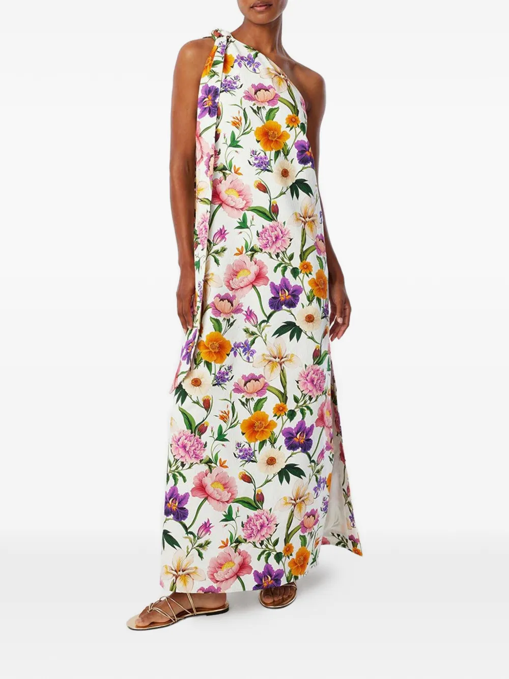 Borgo De Nor Lani floral-print one-shoulder maxi dress - Bianco
