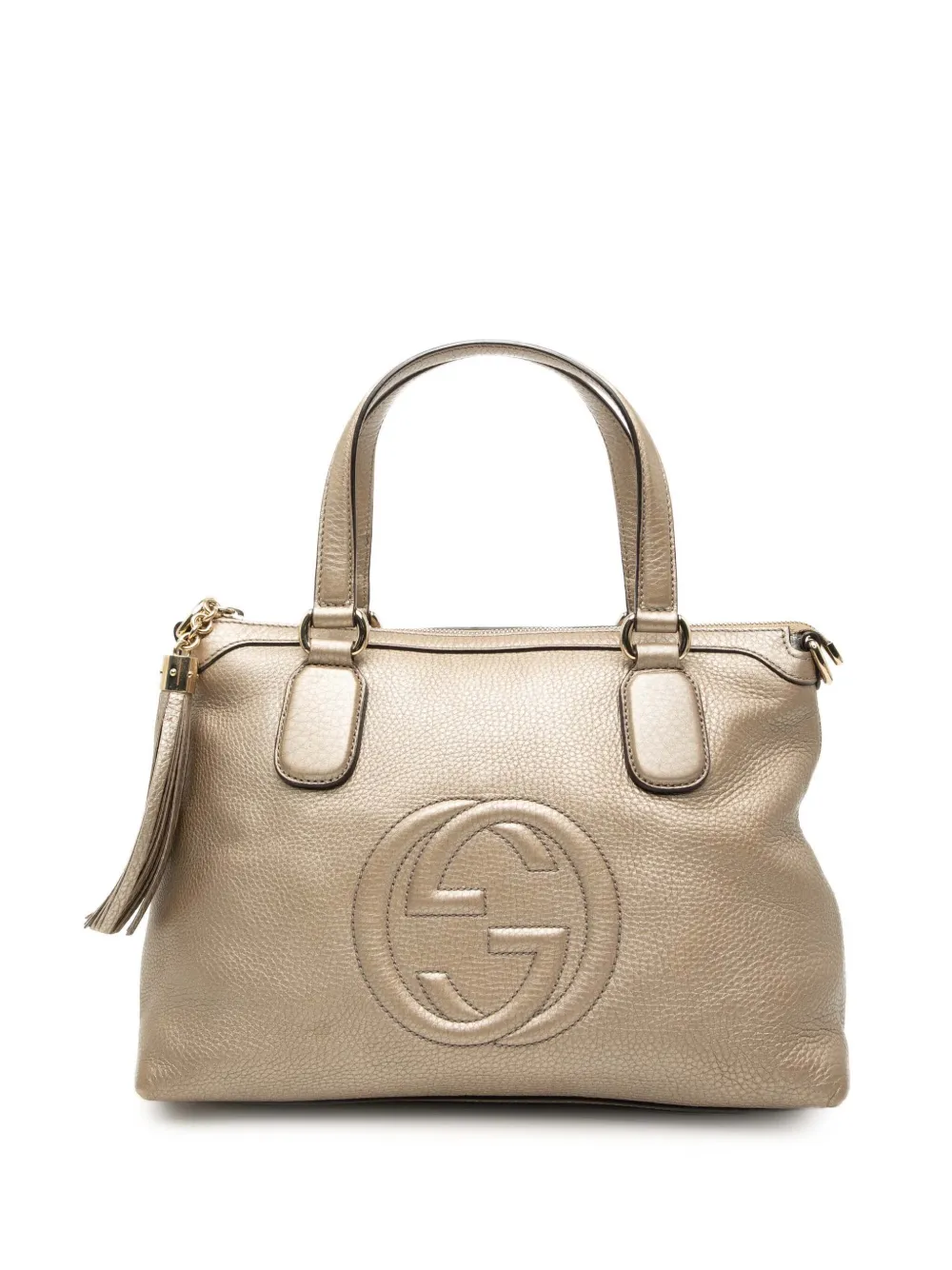 Pre-owned Gucci 2000-2015 Small Metallic Leather Soho Working Satchel In Gold