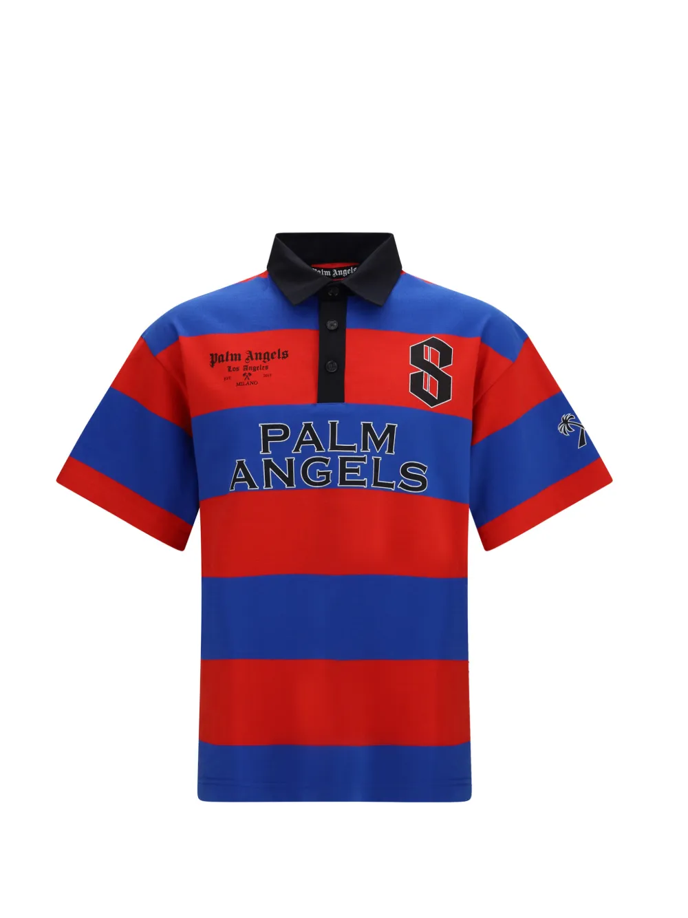 Palm Angels striped logo-print polo shirt - Blu