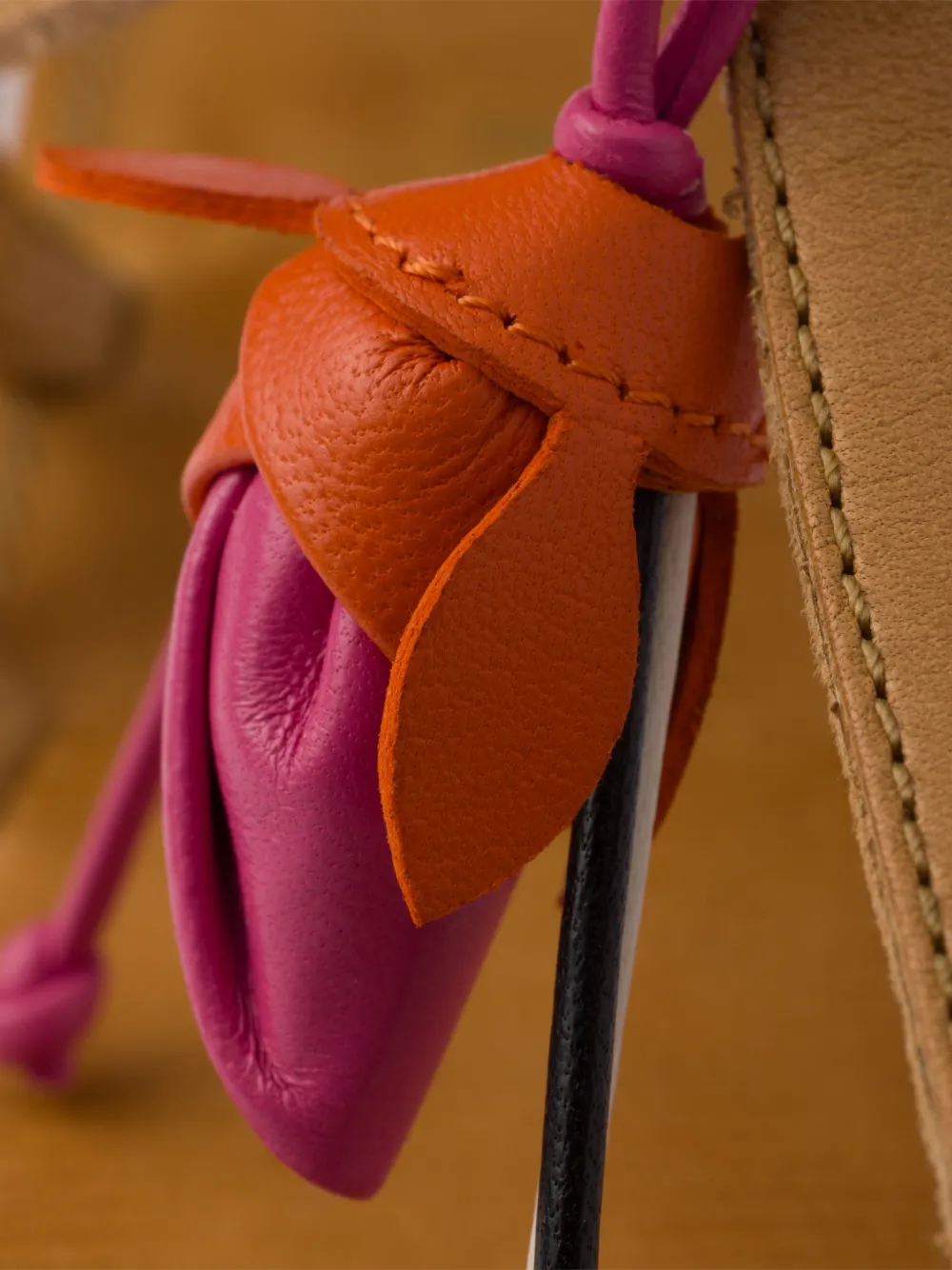 Prada antiqued leather thong sandals with floral ornament Beige