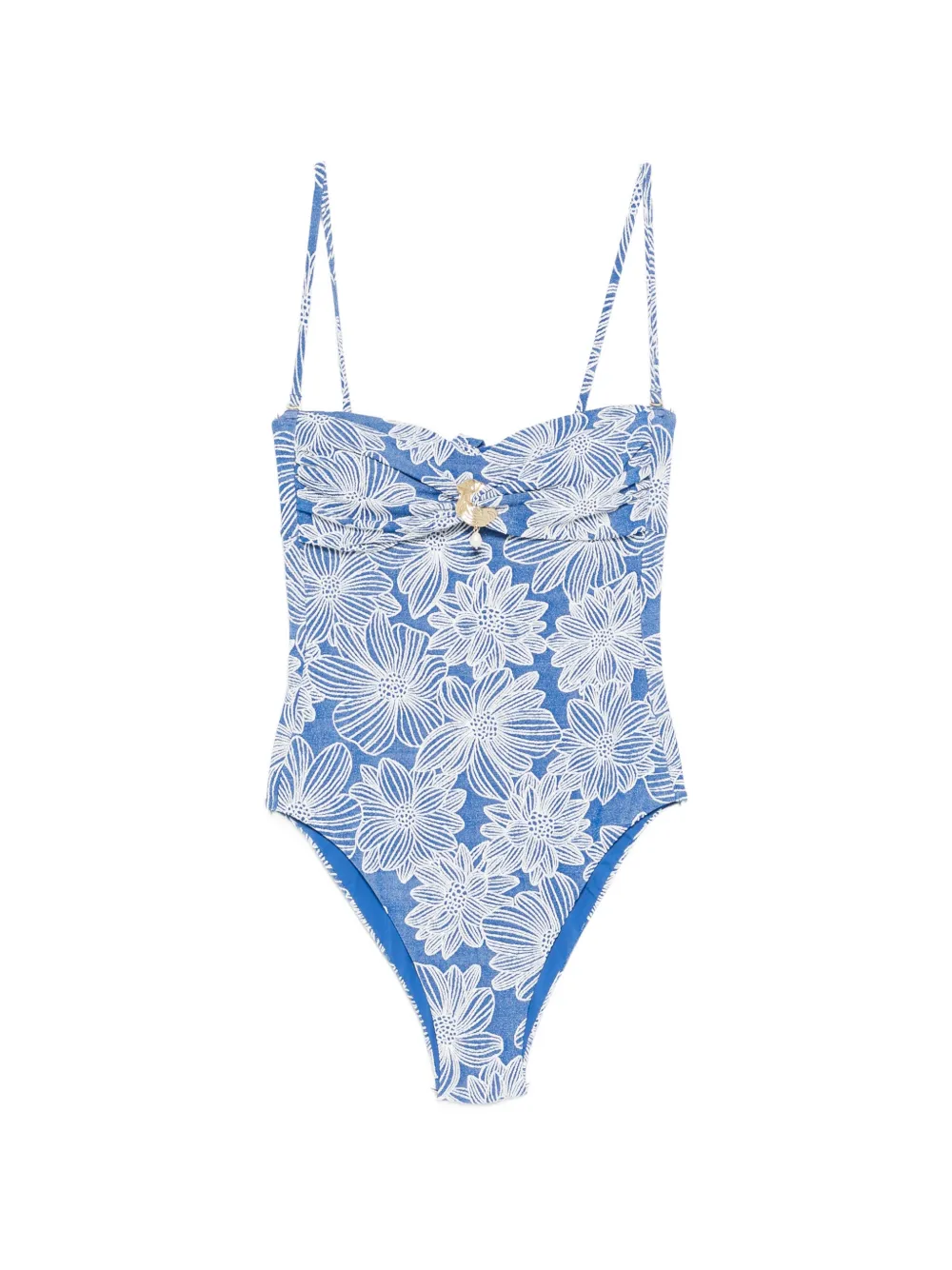 TWINSET floral-jacquard shell-detail swimsuit - Blu