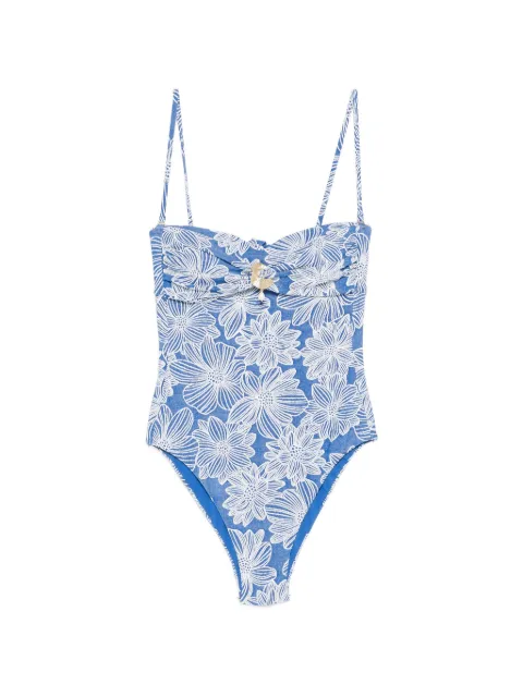 TWINSET floral-jacquard shell-detail swimsuit