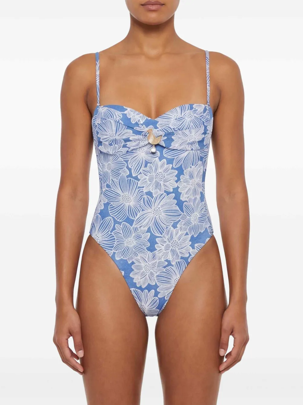 TWINSET Badpak met bloemjacquard en schelpendetail Blauw