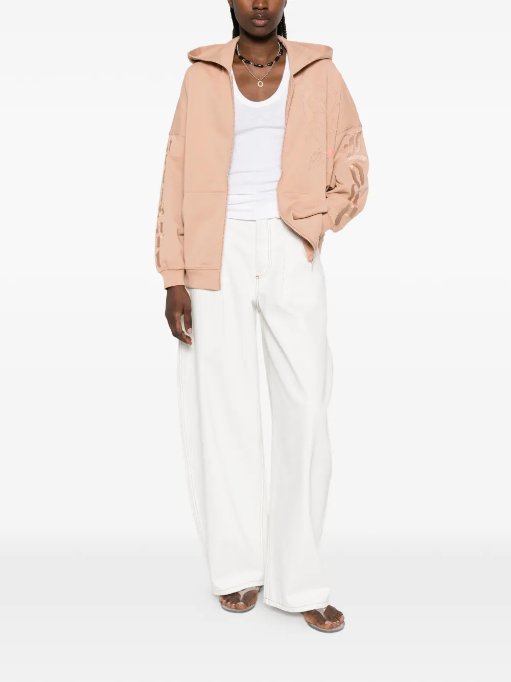 TWINSET Hoodie met geborduurde bloemen Beige