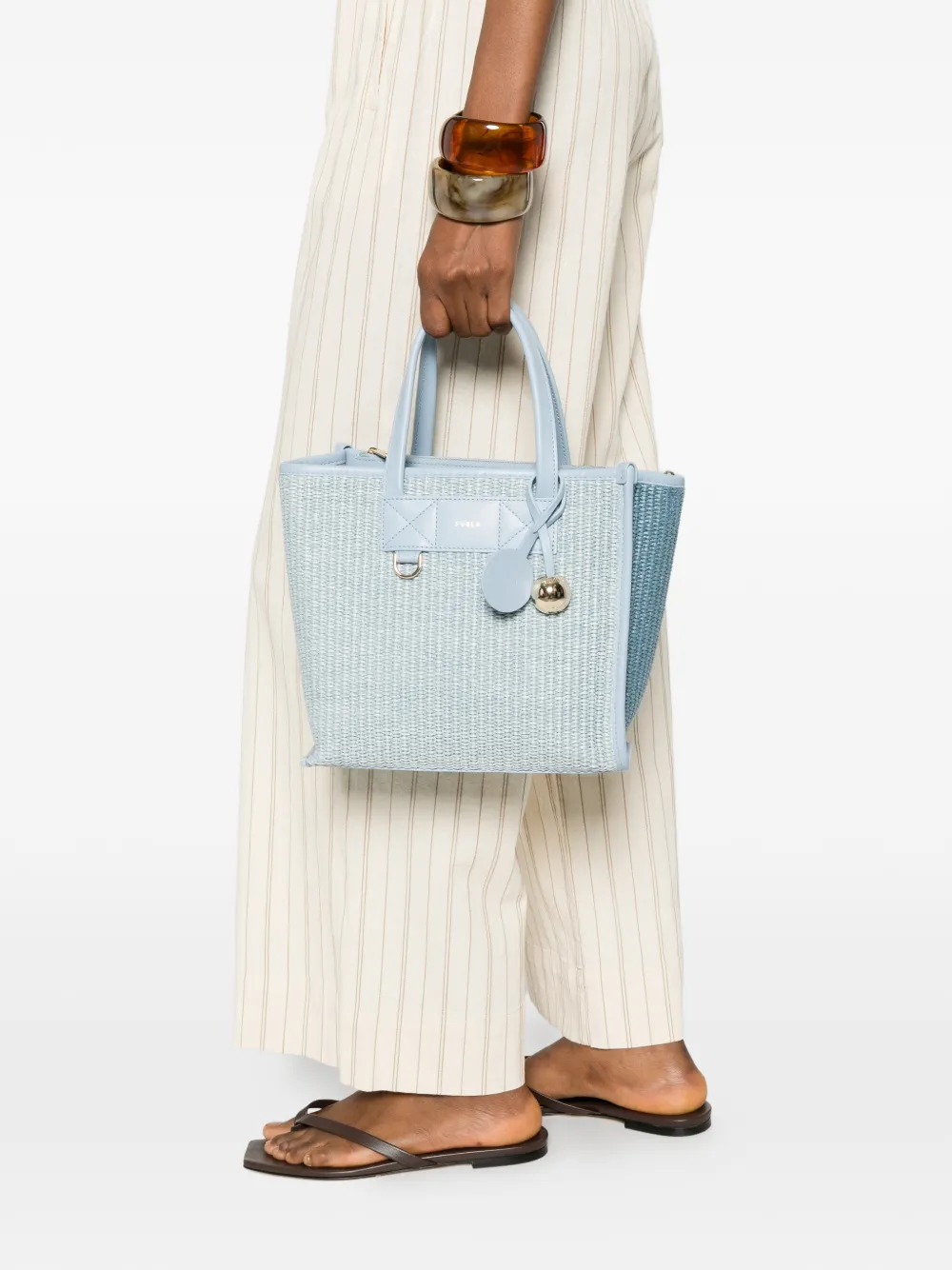 Furla Shopper met leren afwerking Blauw