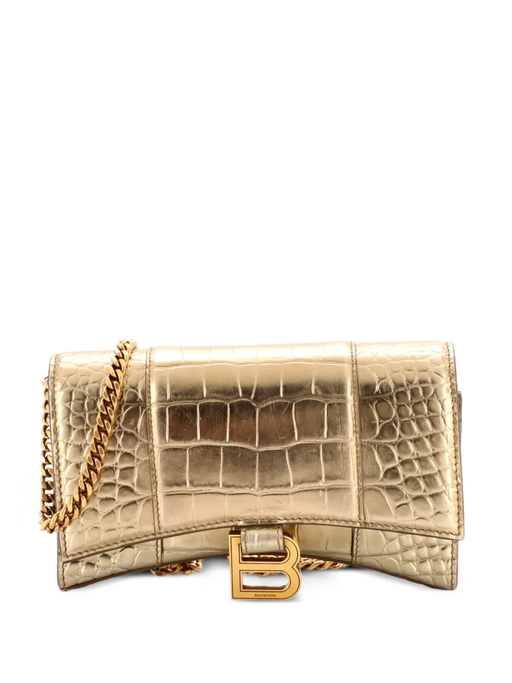 Balenciaga Pre-Owned Hourglass Clutch mit Kroko-Prägung und Kettenriemen - Gold