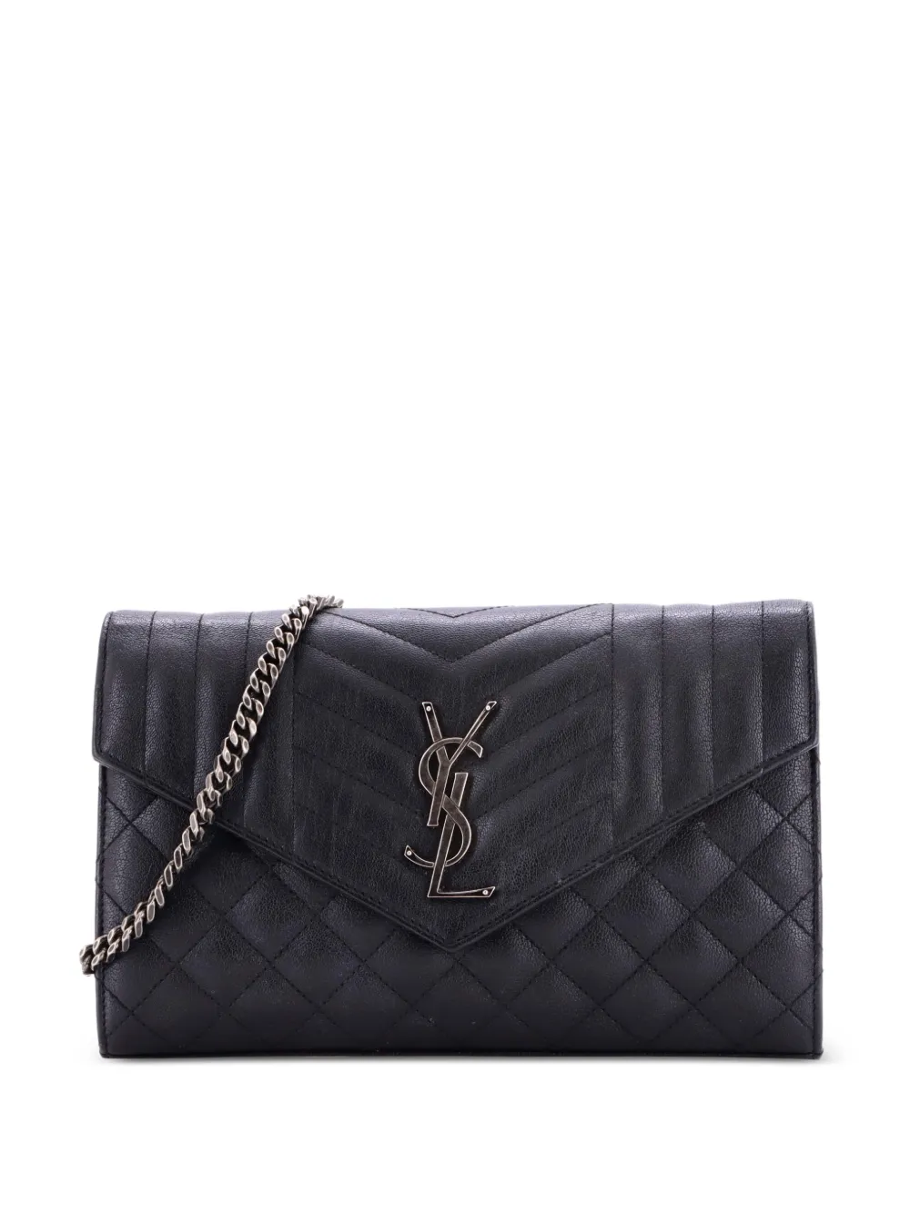 Saint Laurent Pre-Owned Mittelgroße Classic Monogram Chain Wallet Mixed Matelasse Umhängetasche - Schwarz