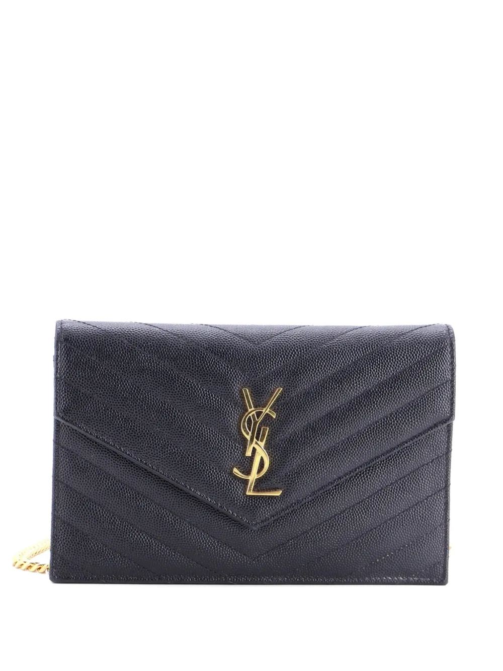 Saint Laurent Pre-Owned Classic Monogram Wallet on Chain Matelasse Chevron Leather Small crossbody bag - Nero