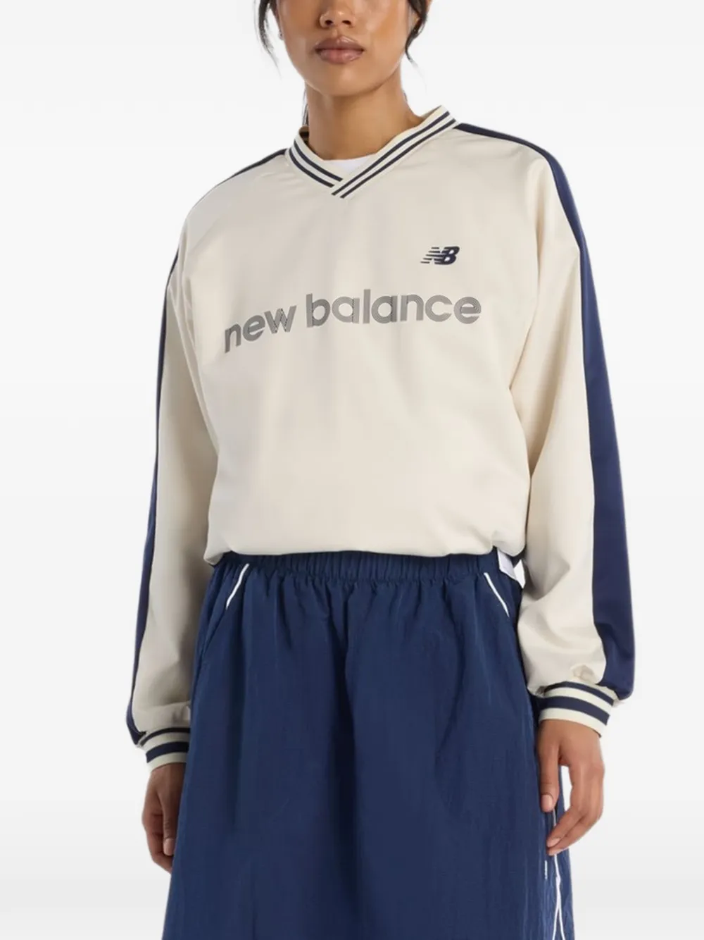 New Balance Satin Woven striped-trim sweatshirt - Toni neutri