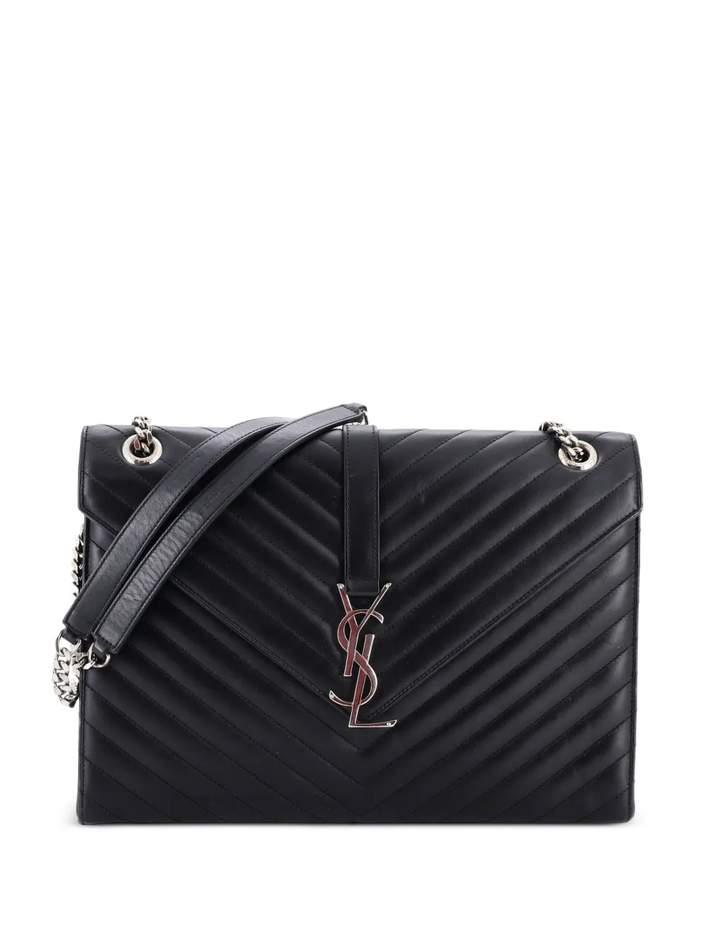 Saint Laurent Pre-Owned Classic Monogram Envelope Satchel Matelasse Chevron Leather Large shoulder bag - Schwarz