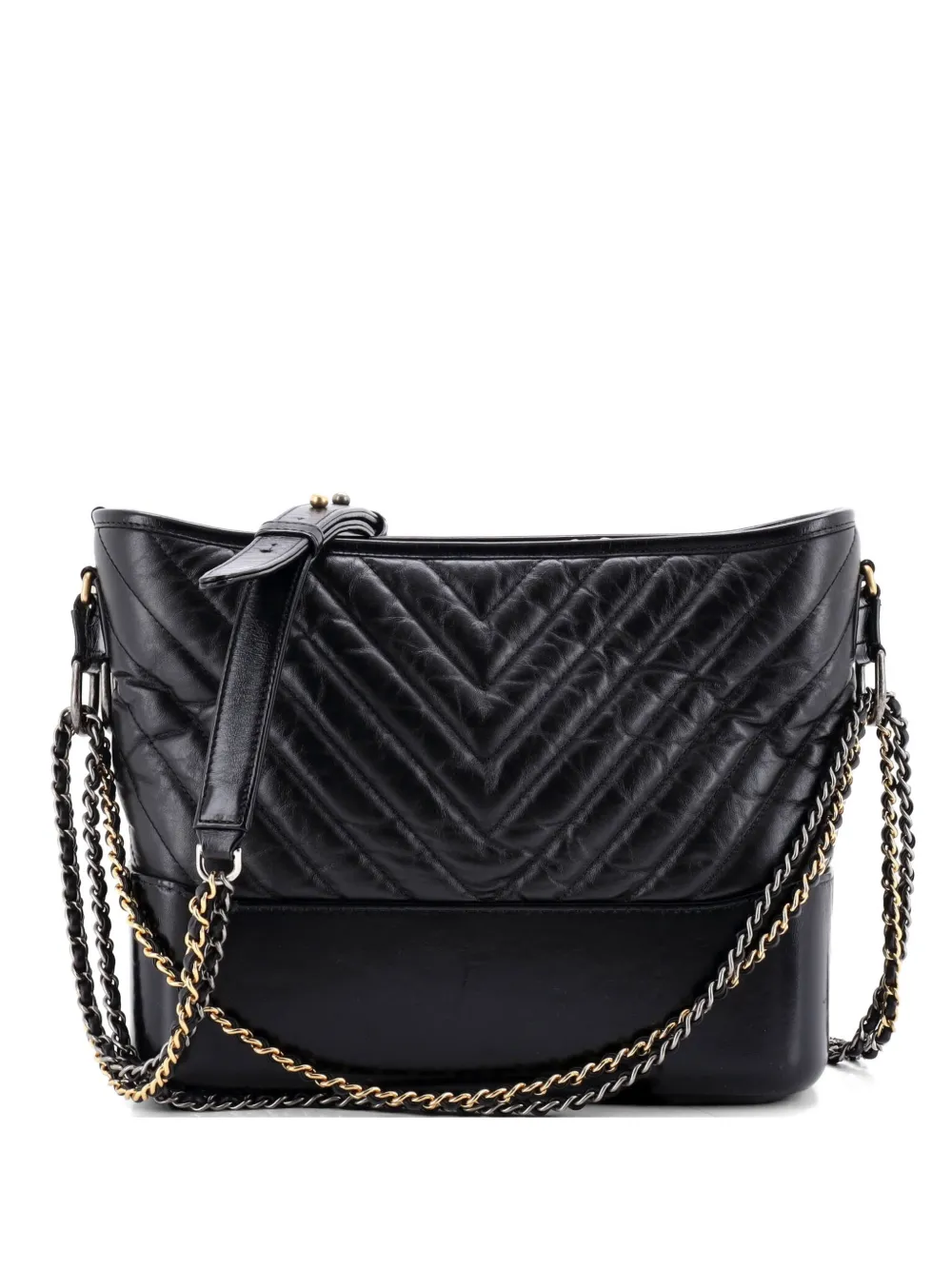 CHANEL Pre-Owned Borsa passepartout Gabrielle media in pelle di vitello con motivo chevron - Nero