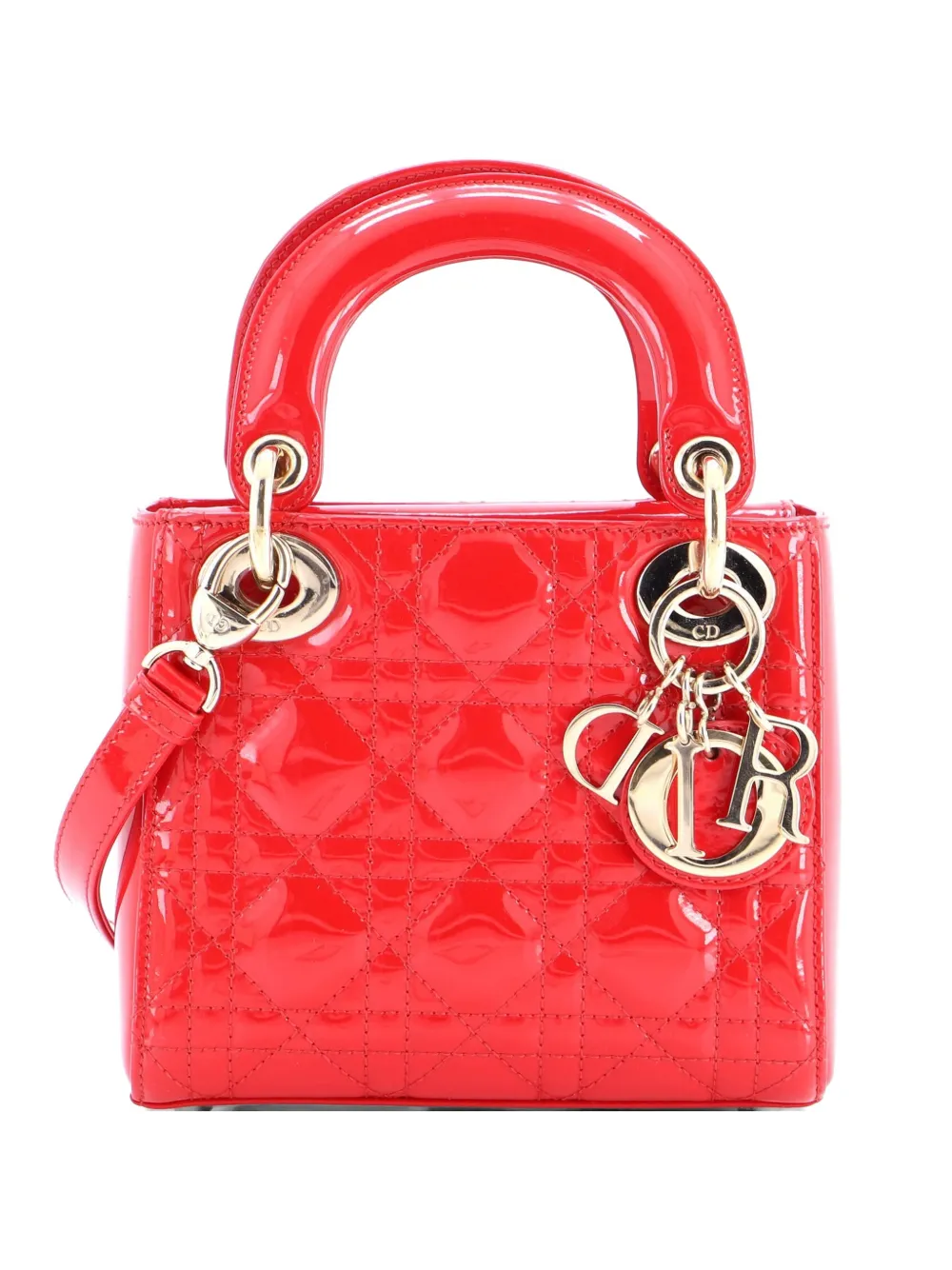 Christian Dior Pre-Owned Borsa a tracolla Lady Dior mini trapuntata in pelle verniciata con motivo Cannage - Rosso