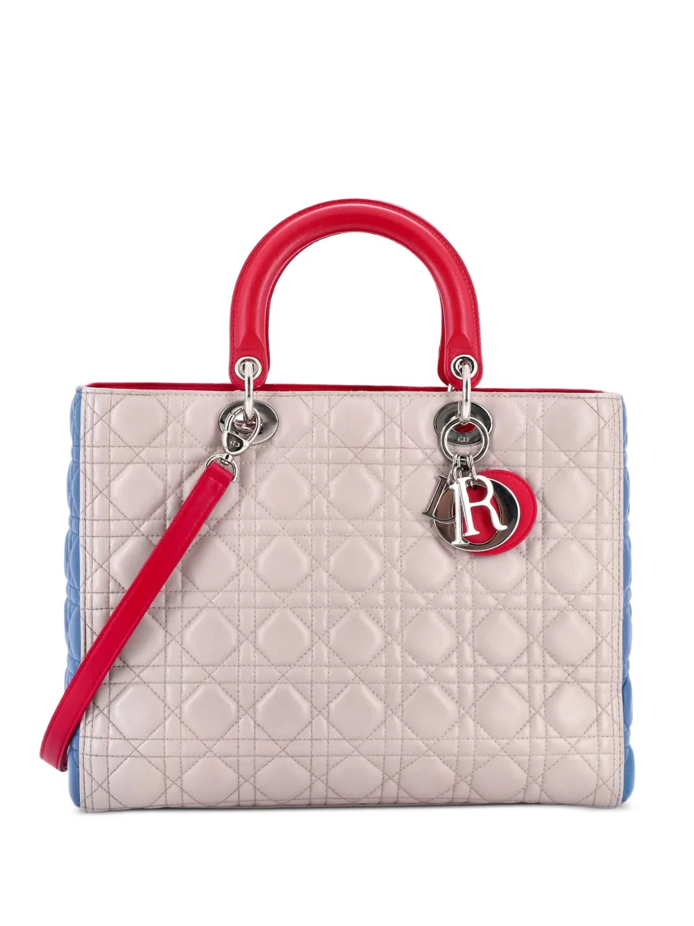 Christian Dior Pre-Owned Tricolor Lady Dior Bag Cannage Quilt Leather Large shoulder bag - Blau