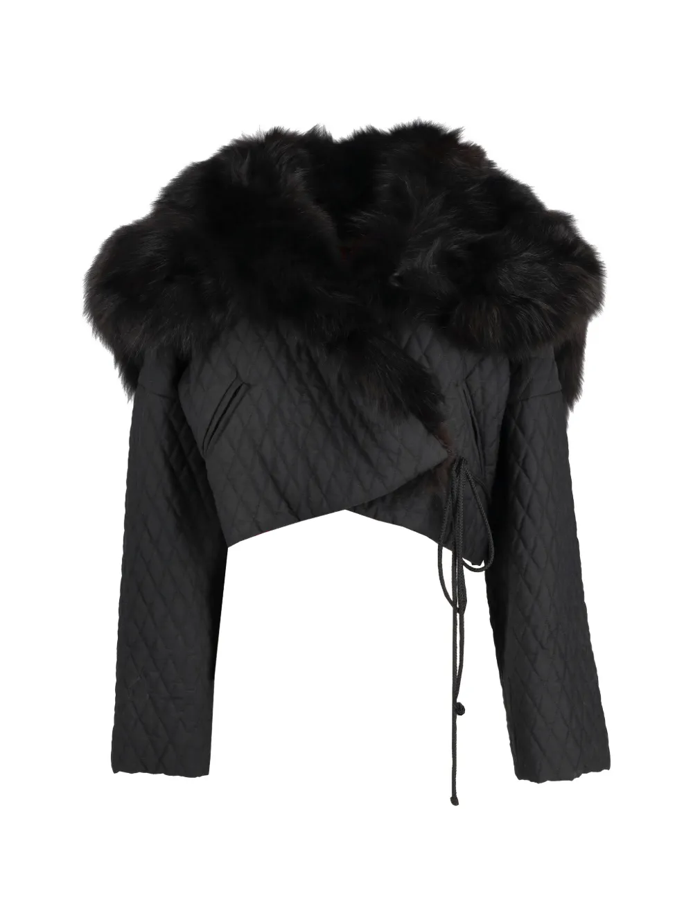 Vintage quilted fur-trim coat - Nero