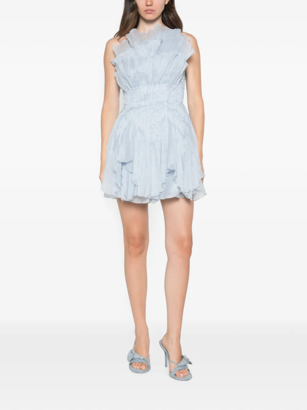 Aje Nisha asymmetrische mini-jurk met ruches Blauw