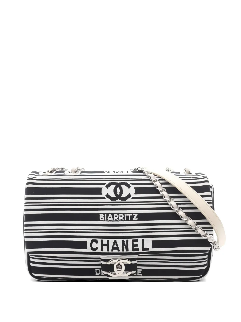 CHANEL Pre-Owned 2019 Venise Biarritz striped shoulder bag - Nero