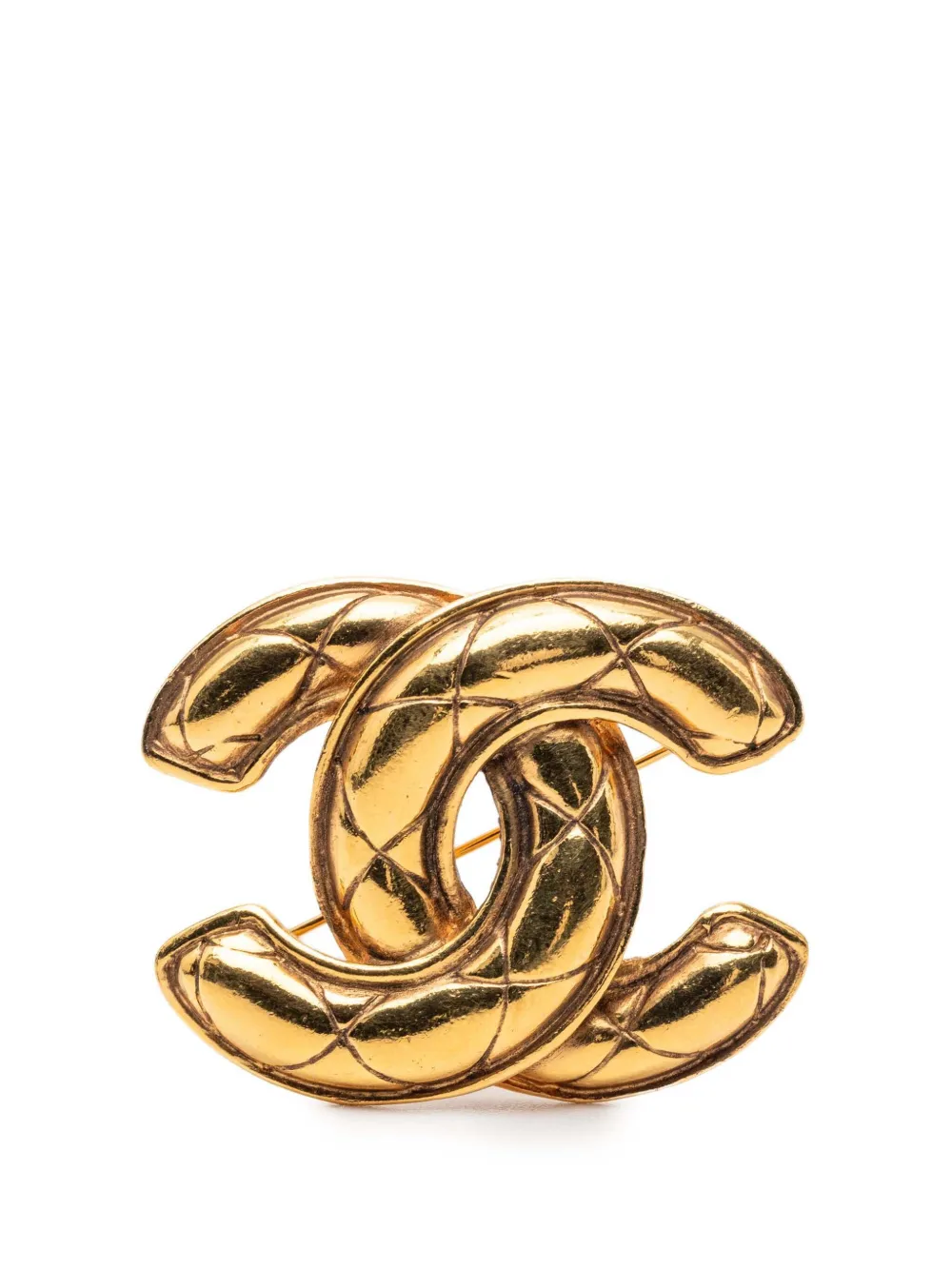 CHANEL Pre-Owned 1950-1970 CC Quilted Gold Plated Brooch costume brooch
