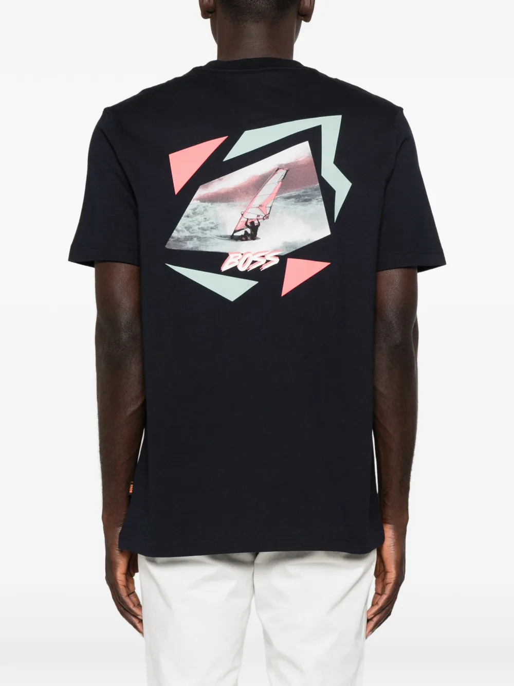 BOSS Katoenen-jersey T-shirt met print Blauw