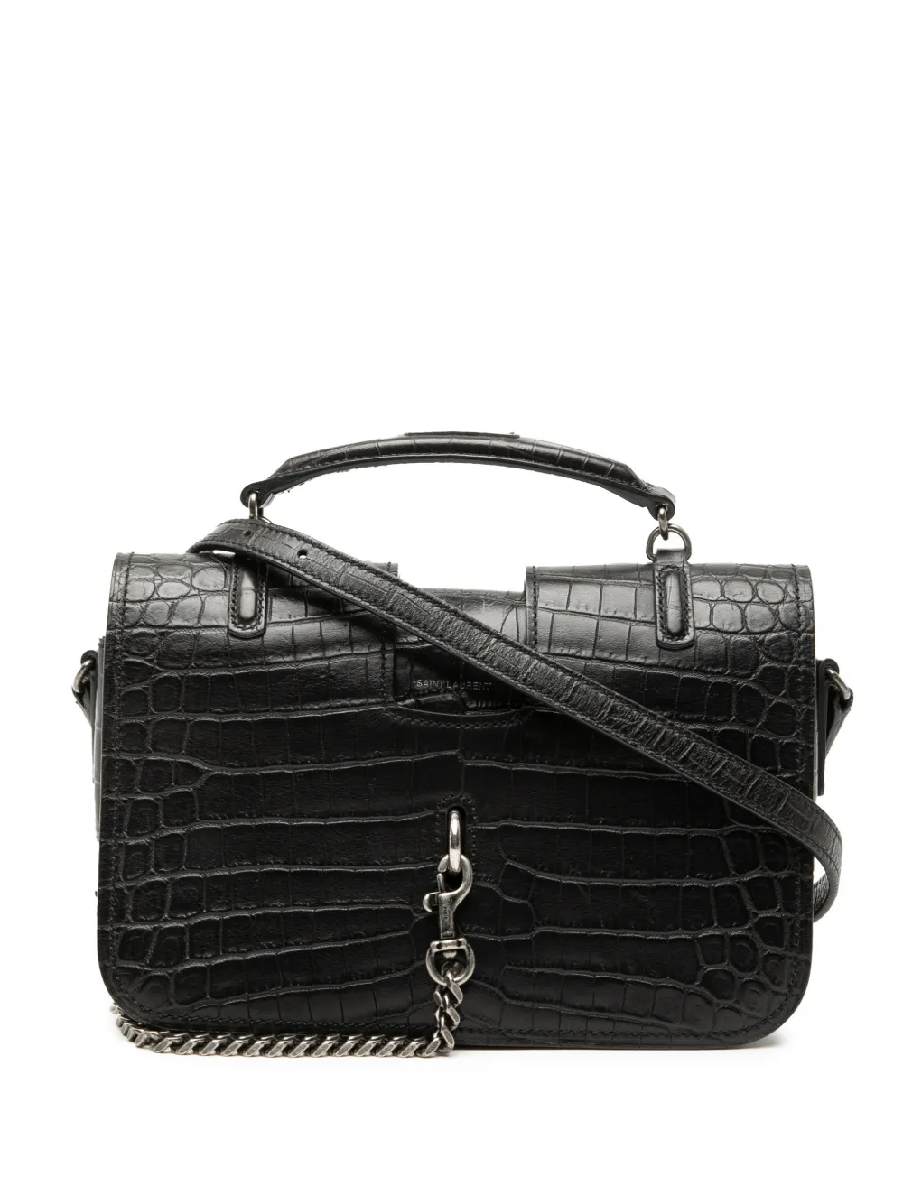 Saint Laurent Pre-Owned 2017 Medium Croc Embossed Leather Charlotte Messenger Bag satchel - Nero