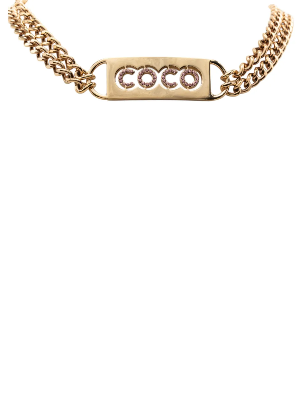 CHANEL Pre-Owned 2002 CC Gold Plated Coco Rhinestones Double Chain Necklace costume necklace - Oro