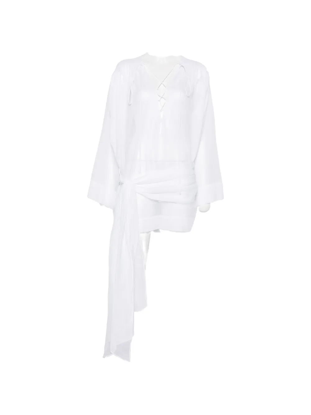 THE ANDAMANE lace-up knotted-waist mini dress - Bianco