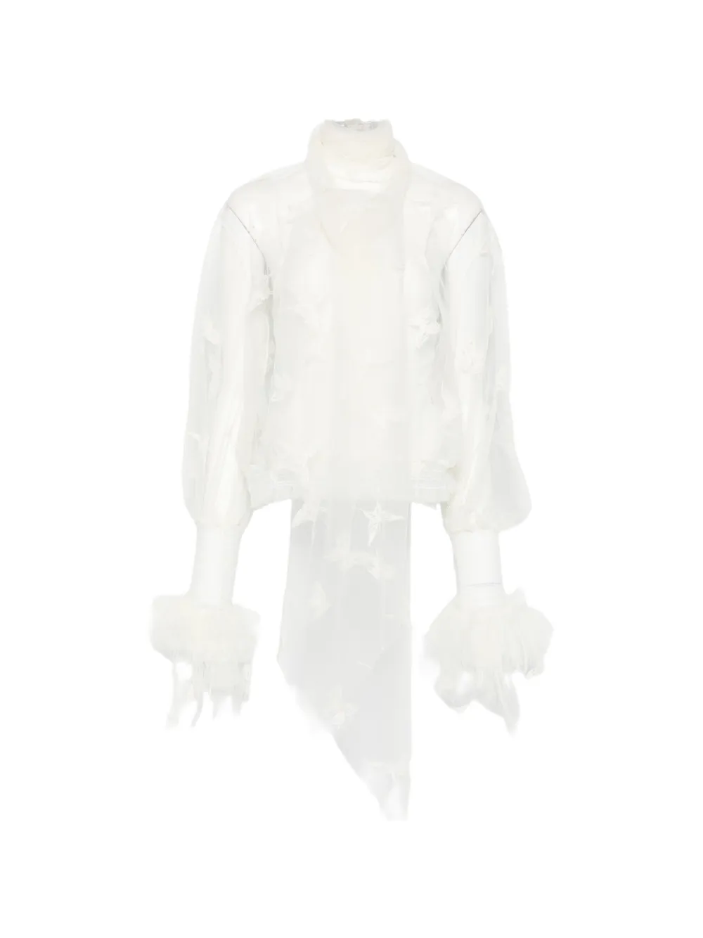 Blumarine butterfly-appliqué pussy-bow blouse - Bianco