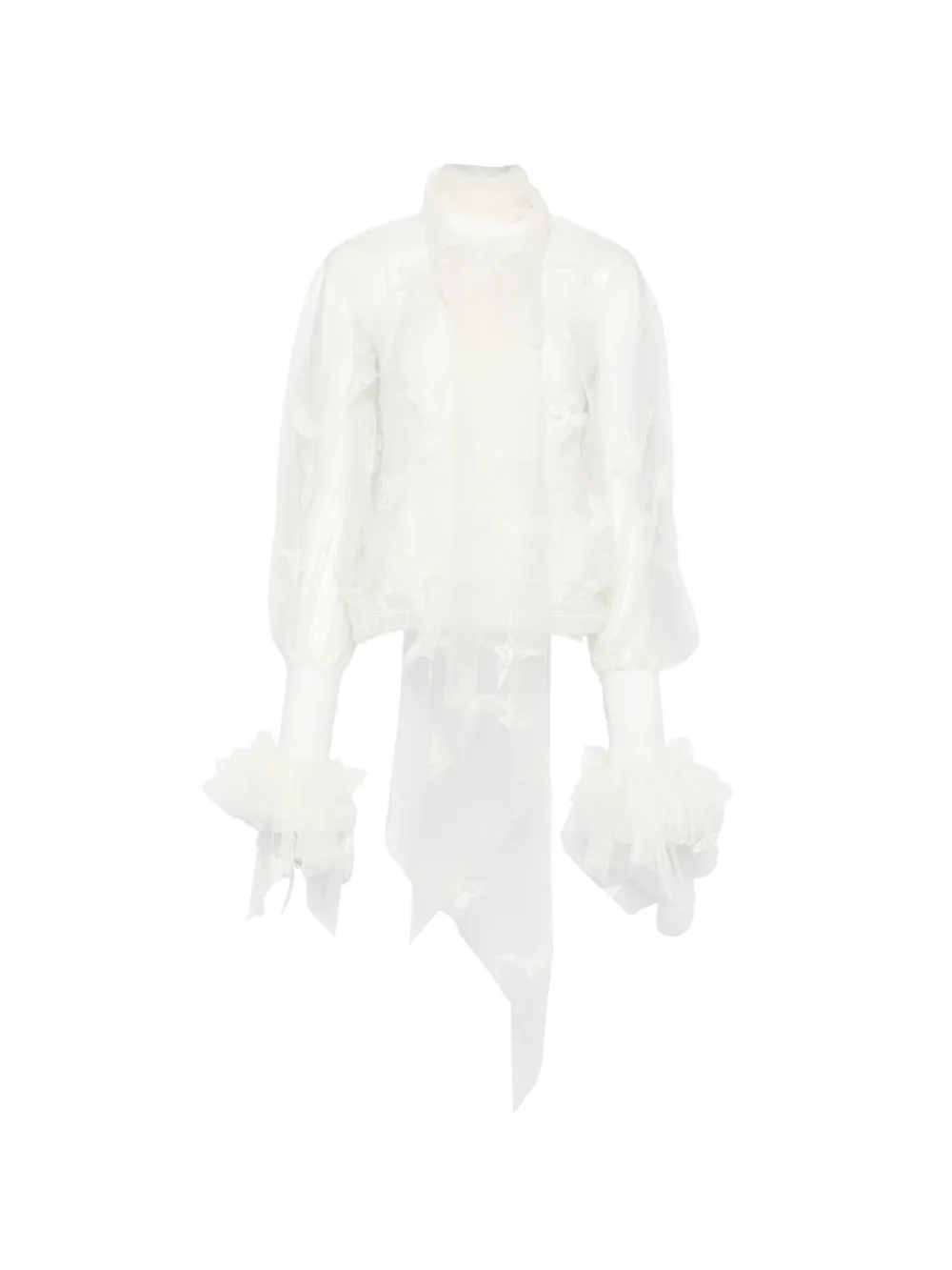 Blumarine butterfly-appliqué pussy-bow blouse - Bianco