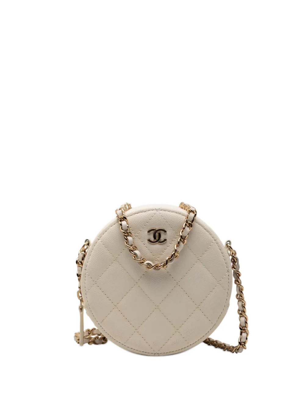 CHANEL Pre-Owned 2019 CC Quilted Caviar Round Clutch With Chain crossbody bag - White