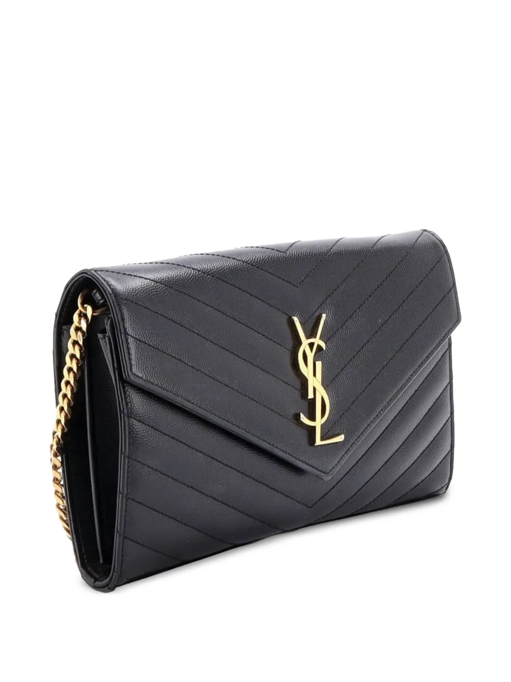 Saint Laurent Pre-owned Borsa A Tracolla Classic Monogram Media In Pelle Matelassé Con Motivo Chevron - Nero 