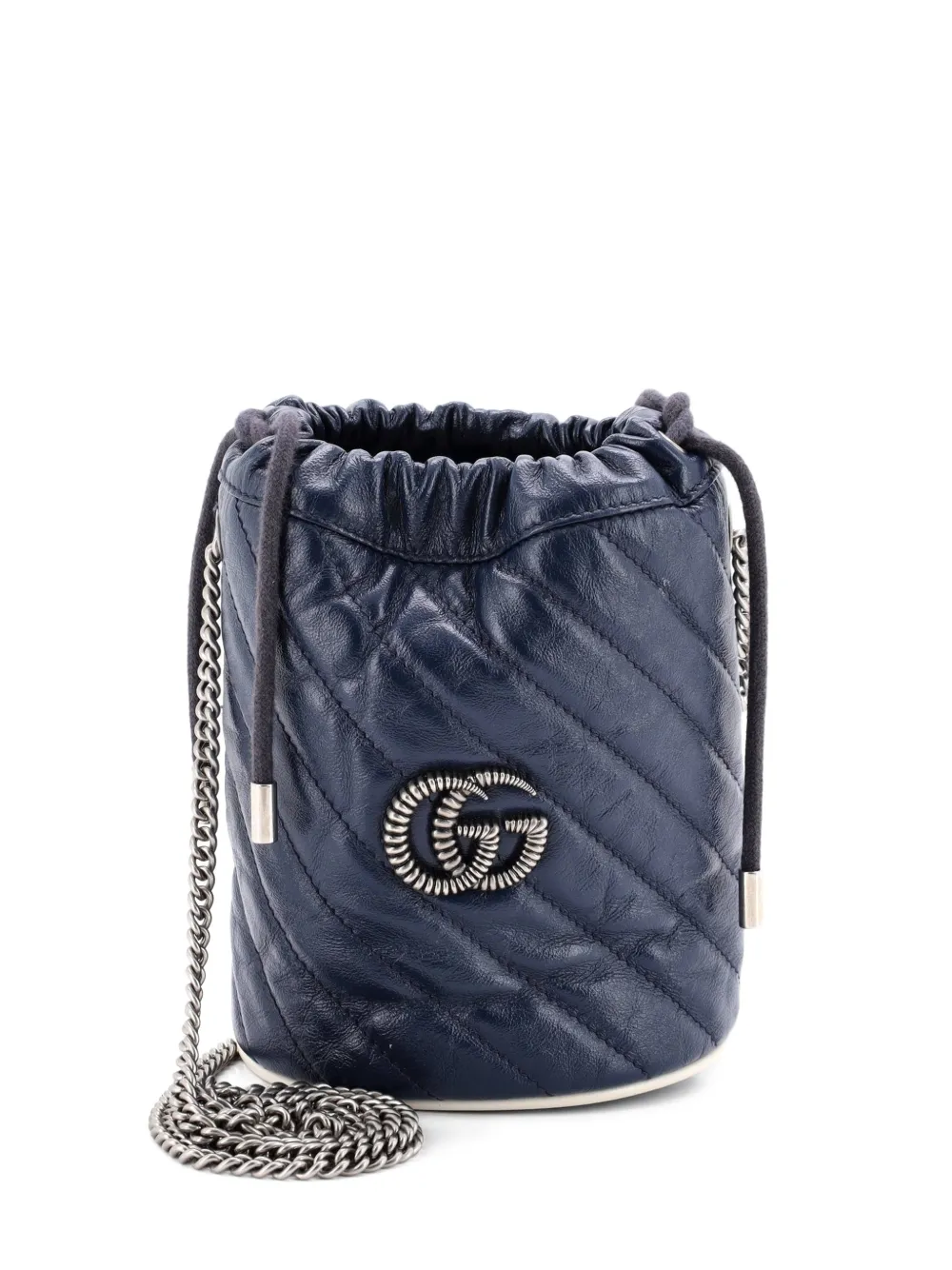 Gucci Pre-Owned GG Marmont Diagonal Quilted Leather Mini bucket bag - Blu