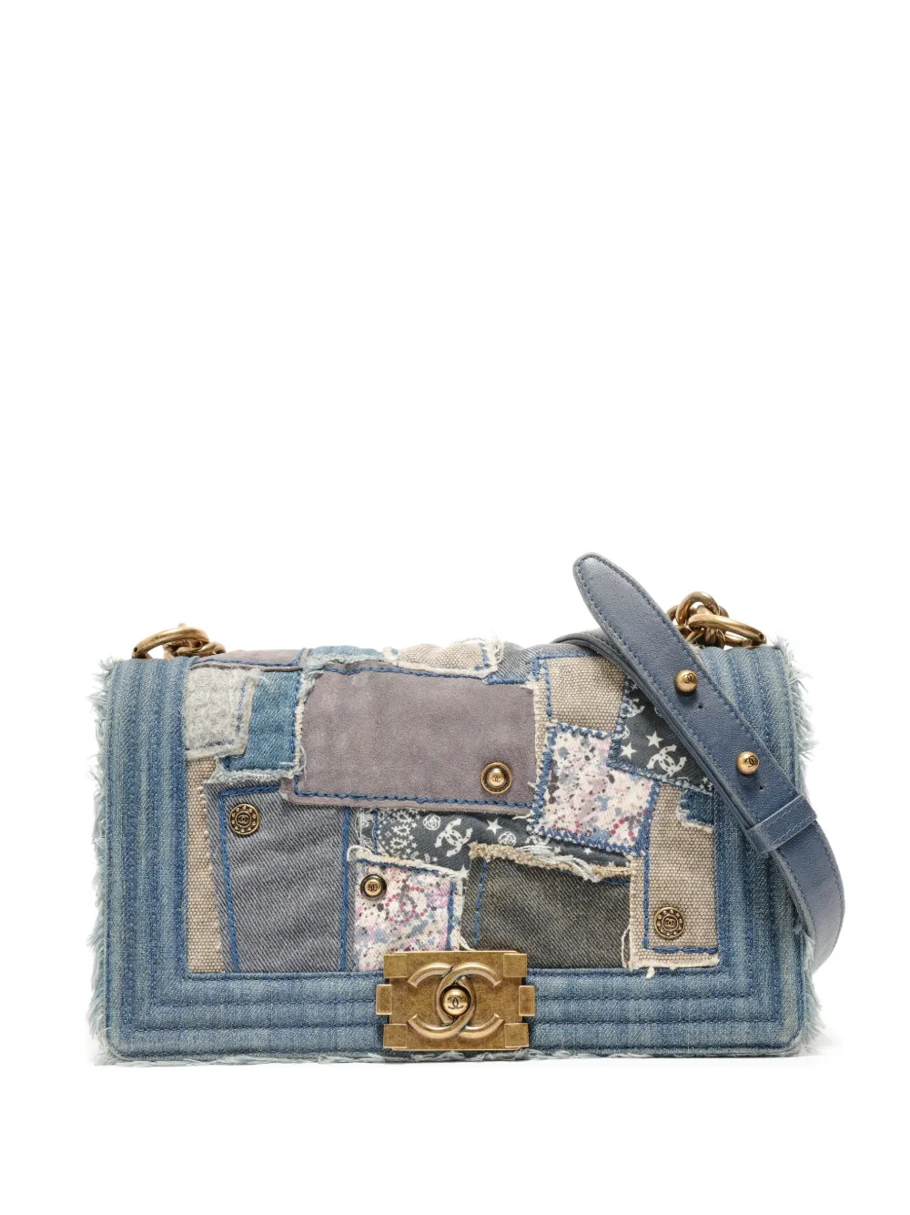 CHANEL Pre-Owned 2015-2016 Boy Chanel patchwork shoulder bag - Blu