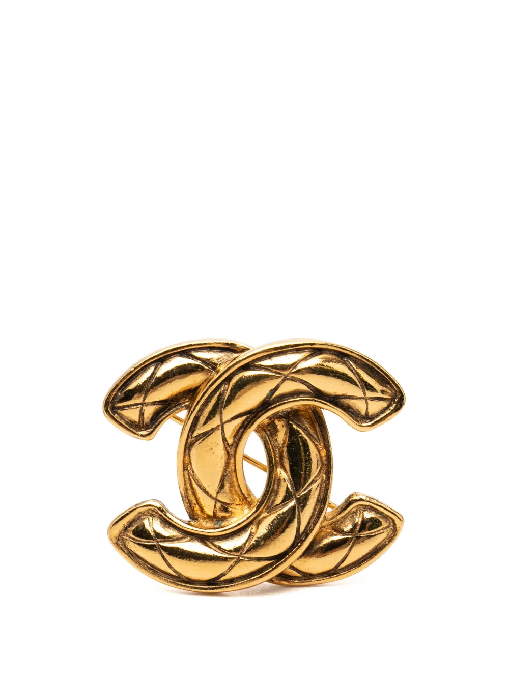 CHANEL Pre-Owned 1970-1980 CC Gold Plated Quilted Brooch costume brooch - Oro
