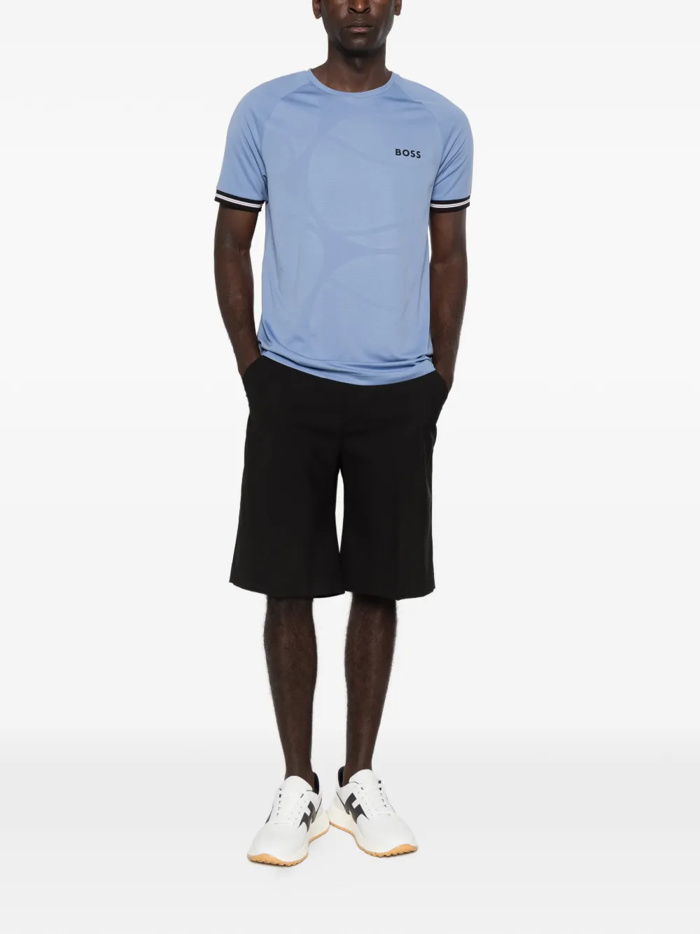 BOSS Active slim-fit T-shirt met tennis-reliëf Blauw