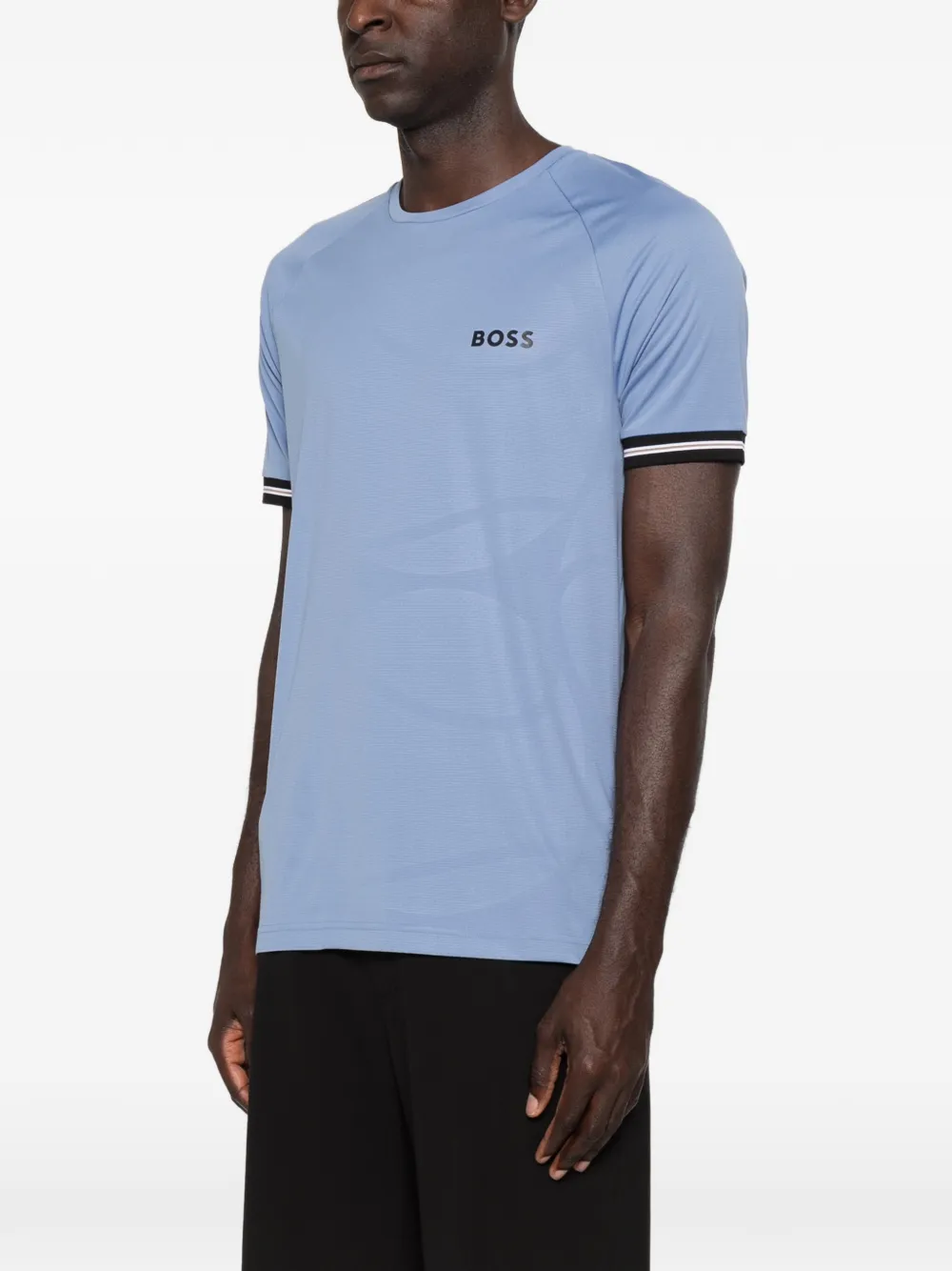 BOSS Active slim-fit T-shirt met tennis-reliëf Blauw