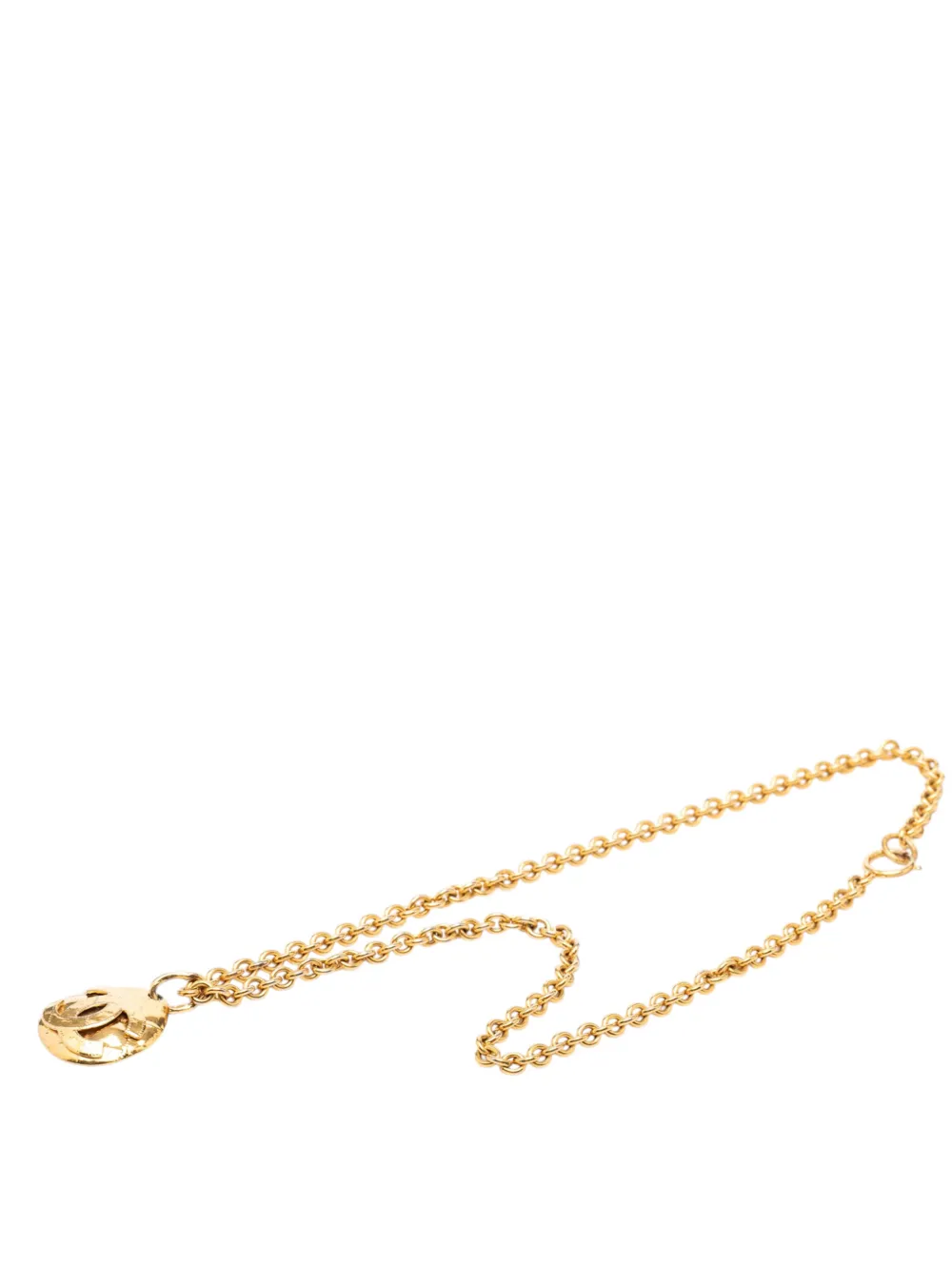 CHANEL Pre-Owned 1994 Gold Plated CC Quilted Oval Pendant Necklace costume necklace - Oro