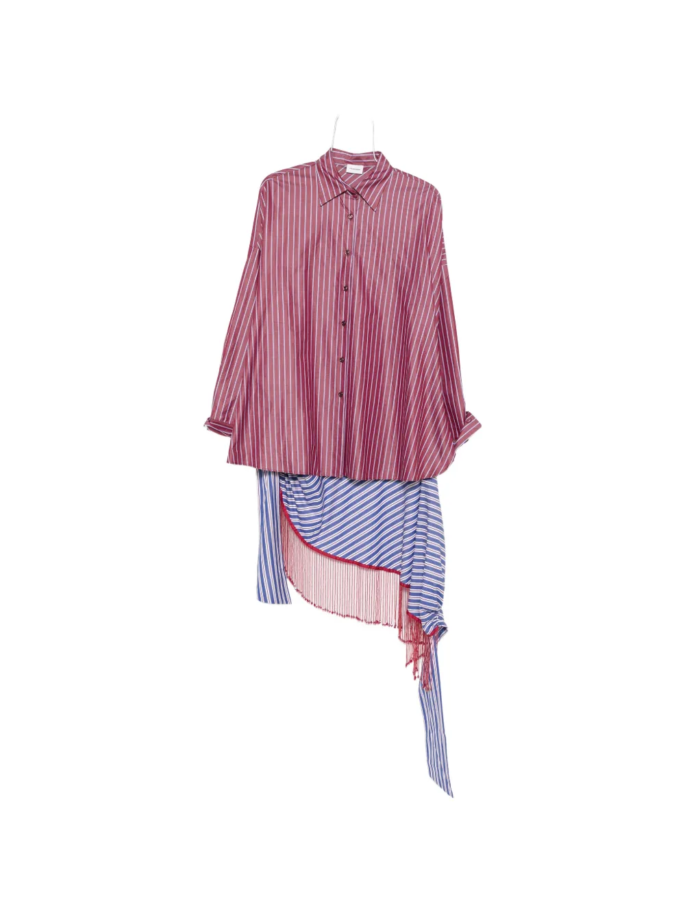 THE ANDAMANE Jolene beaded-fringe striped shirt mini dress - Weiß