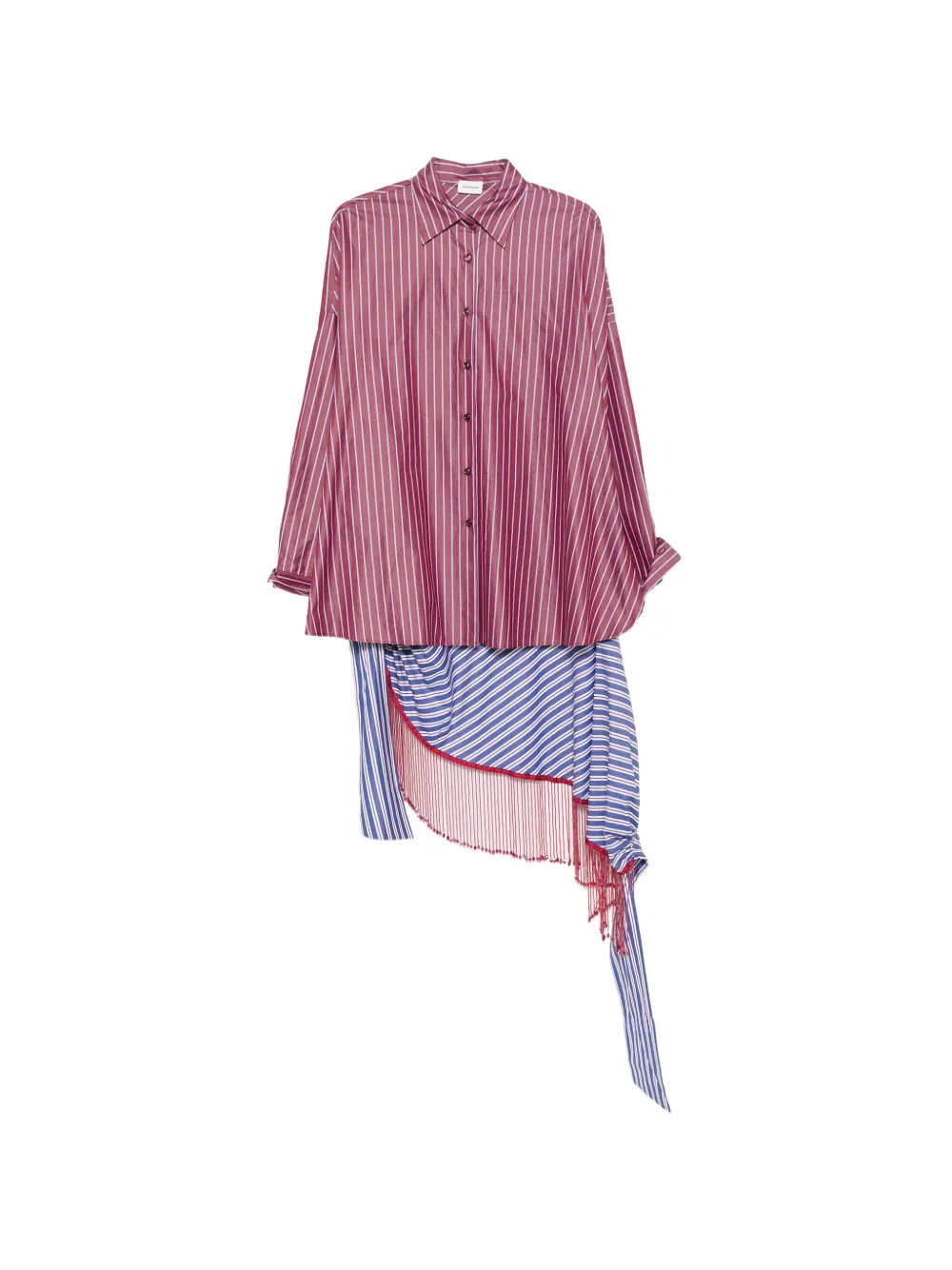 THE ANDAMANE Jolene beaded-fringe striped shirt mini dress - Bianco