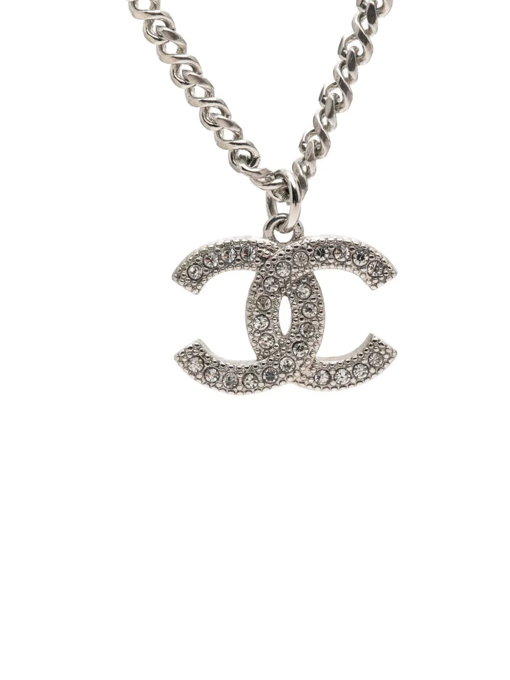 CHANEL Pre-Owned 2021 CC Silver Plated Rhinestones Pendant Necklace costume necklace - Argento
