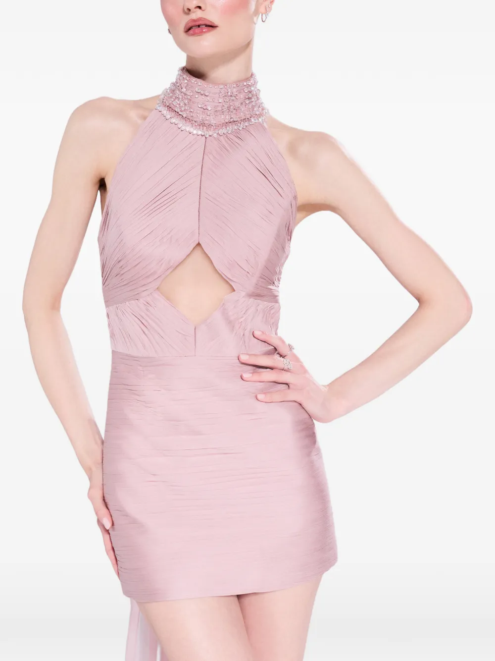 M.Marquise Irena bead-embellished ruched mini dress - Rosa