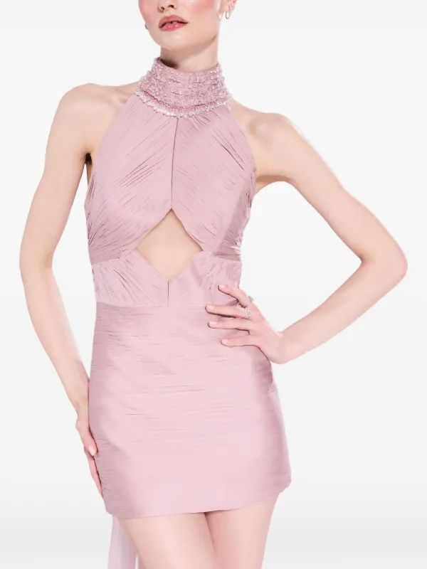 ruched embellished mini dress in blush M.marquise Irena Bead-embellished Mini Dress