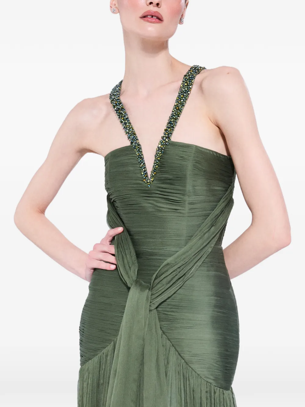 M.Marquise Karla bead-embellished ruched dress