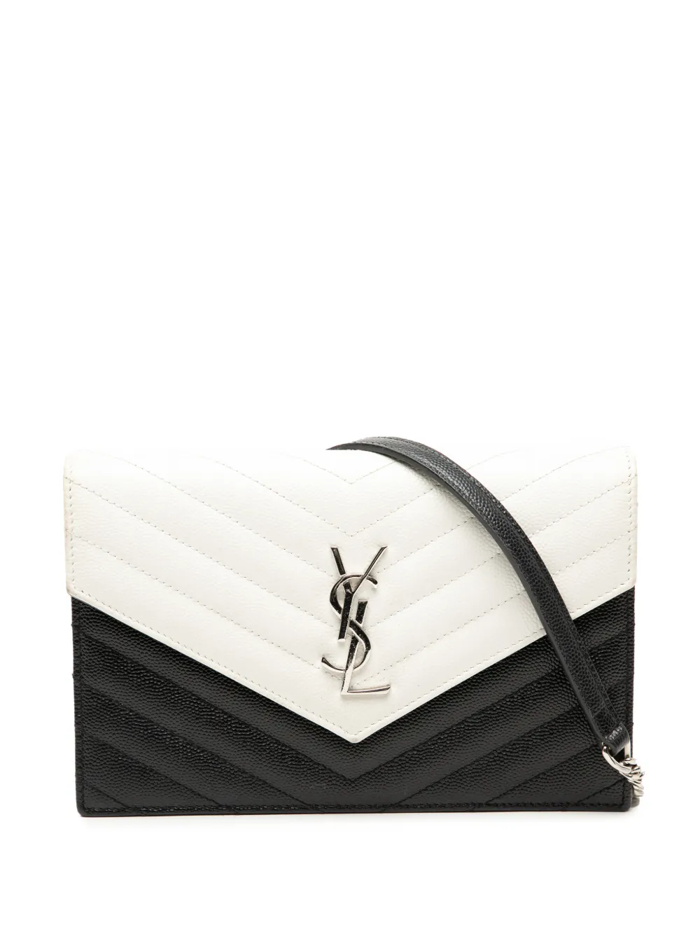 Saint Laurent Pre-Owned 2018 Bicolor Grain De Poudre Cassandre Envelope Chain Wallet crossbody bag - Schwarz